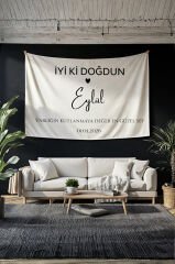 Kişiye Özel Doğum Günü Duvar Örtüsü Happy Birthday Arka Fon Pankart Bej - 70 x 100