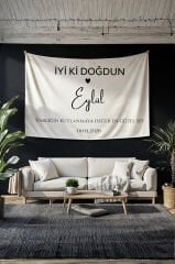 Kişiye Özel Doğum Günü Duvar Örtüsü Happy Birthday Arka Fon Pankart Bej - 50 x 70